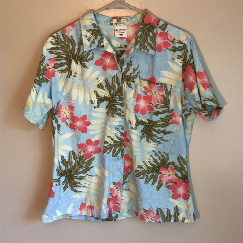 Columbia River Resort Tropical Button Down Shirt L